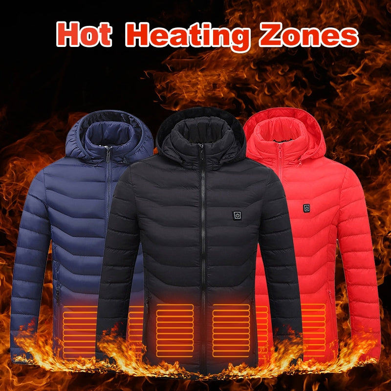 men & women Heated Puffer Jacket Electric Heating Coat Insulated Hood Windbreaker 9Heat Zones