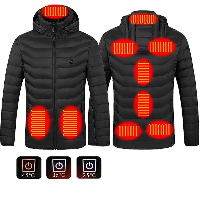 men & women Heated Puffer Jacket Electric Heating Coat Insulated Hood Windbreaker 9Heat Zones